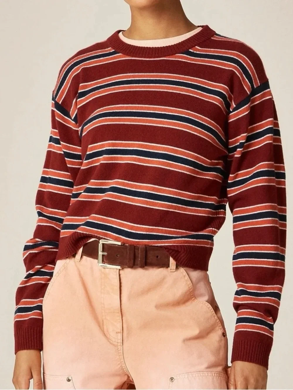 NWT J Crew Perfect Cashmere Crewneck Sweater In Stripe Size L - Picture 7 of 7